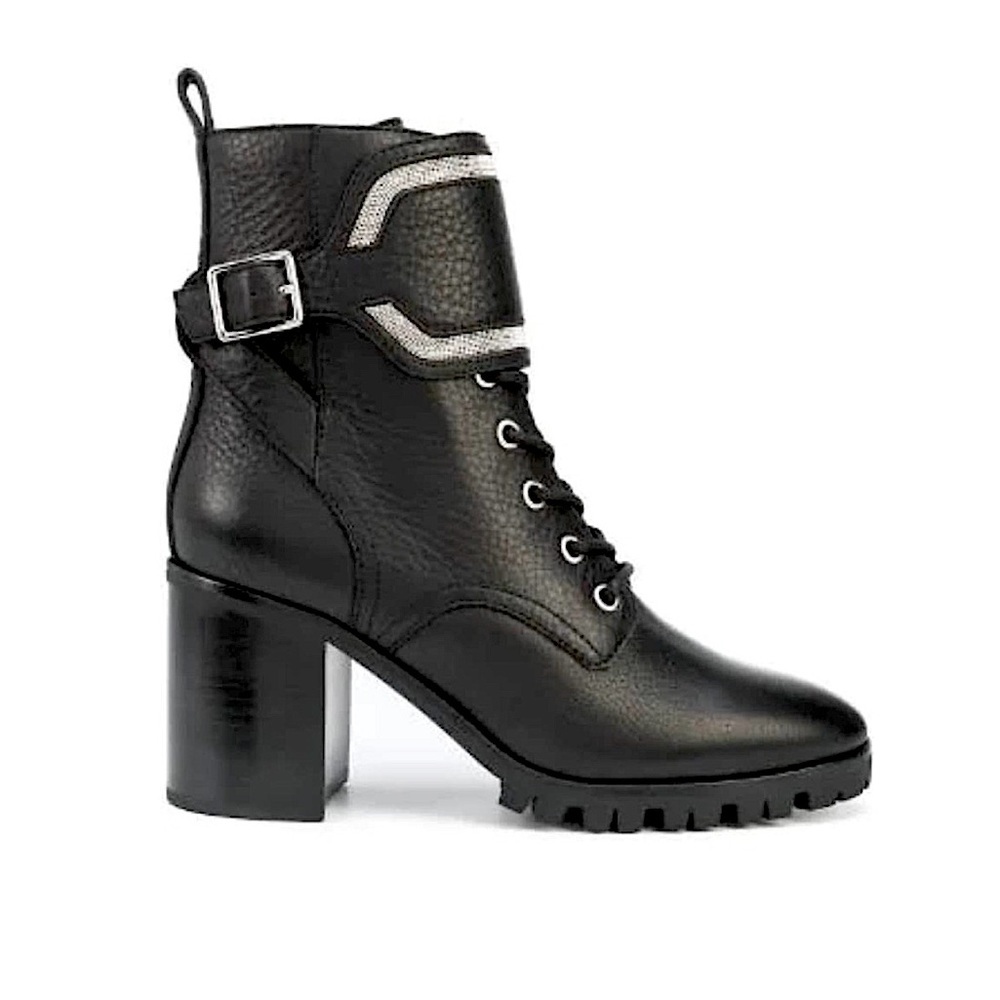 PAIGE Daphne Black Leather Combat Boots